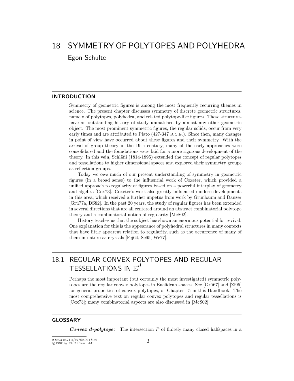 18 SYMMETRY of POLYTOPES and POLYHEDRA Egon Schulte