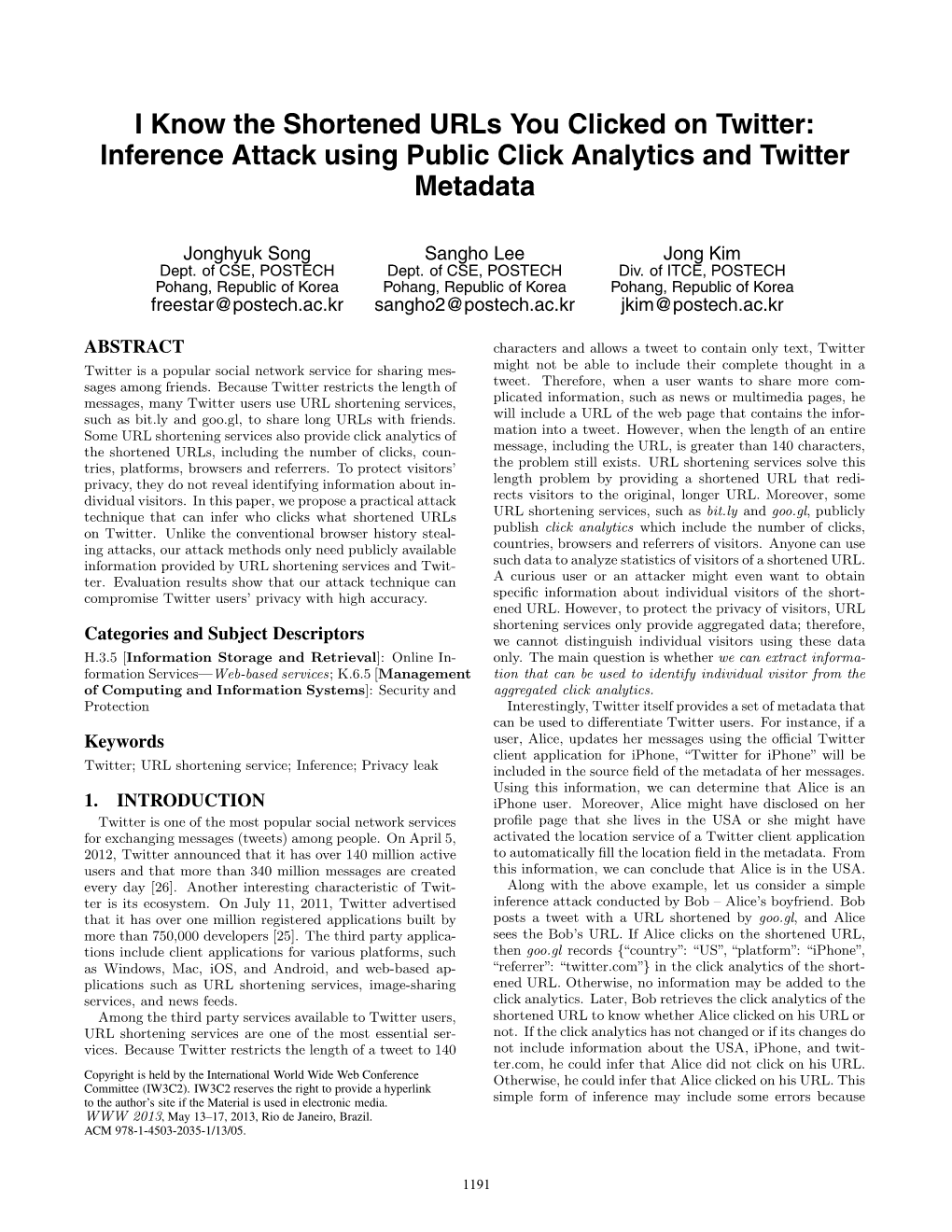 I Know the Shortened Urls You Clicked on Twitter: Inference Attack Using Public Click Analytics and Twitter Metadata