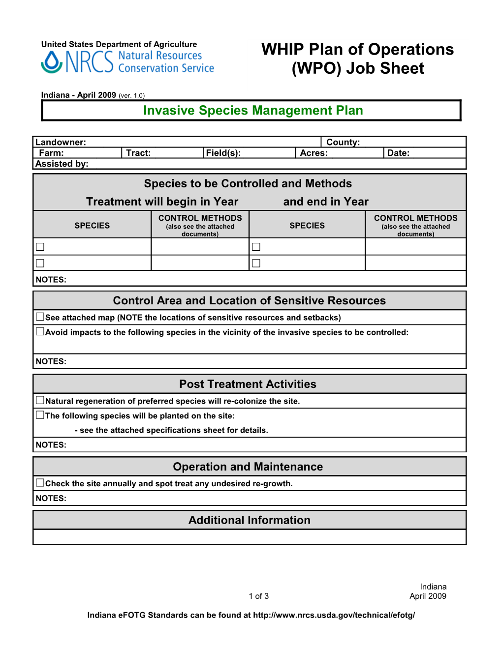 Indiana Wildlife Food Plot Job Sheet