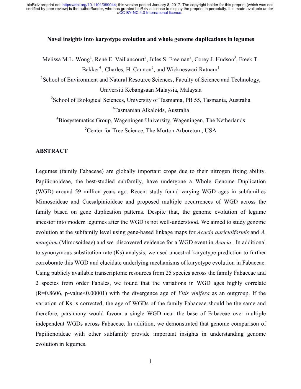 1 Novel Insights Into Karyotype Evolution and Whole Genome