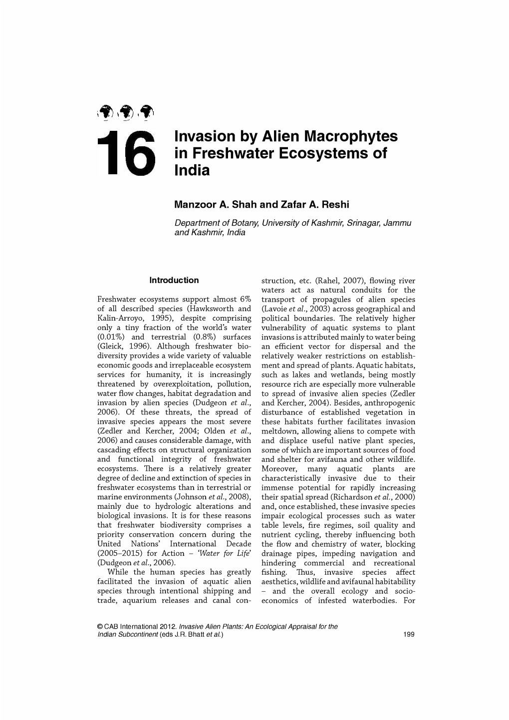 Invasion by Alien Macrophytes in Freshwater Ecosystems Of