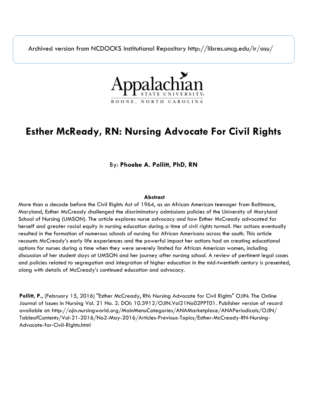 Esther Mcready, RN: Nursing Advocate for Civil Rights