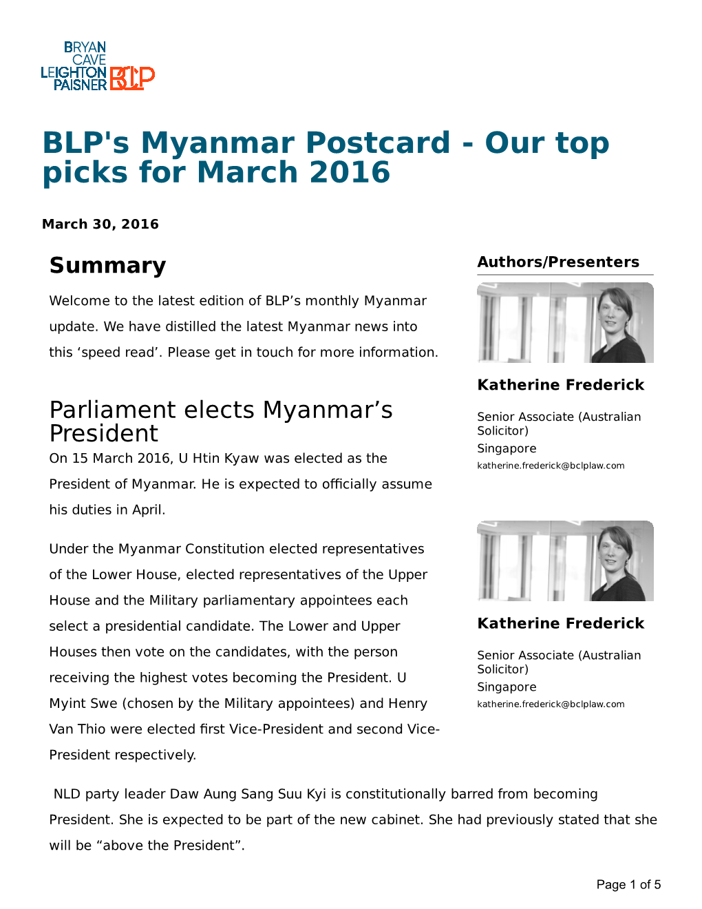 BLP's Myanmar Postcard - Our Top Picks for March 2016