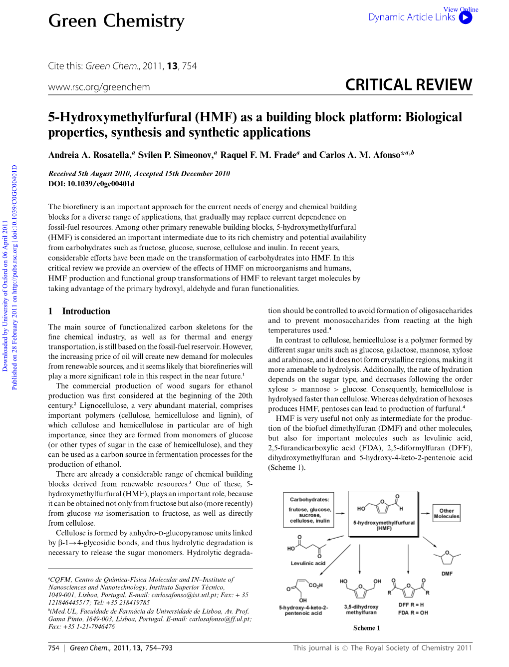 5-Hydroxymethylfurfural (HMF) As a Building Block Platform.Pdf