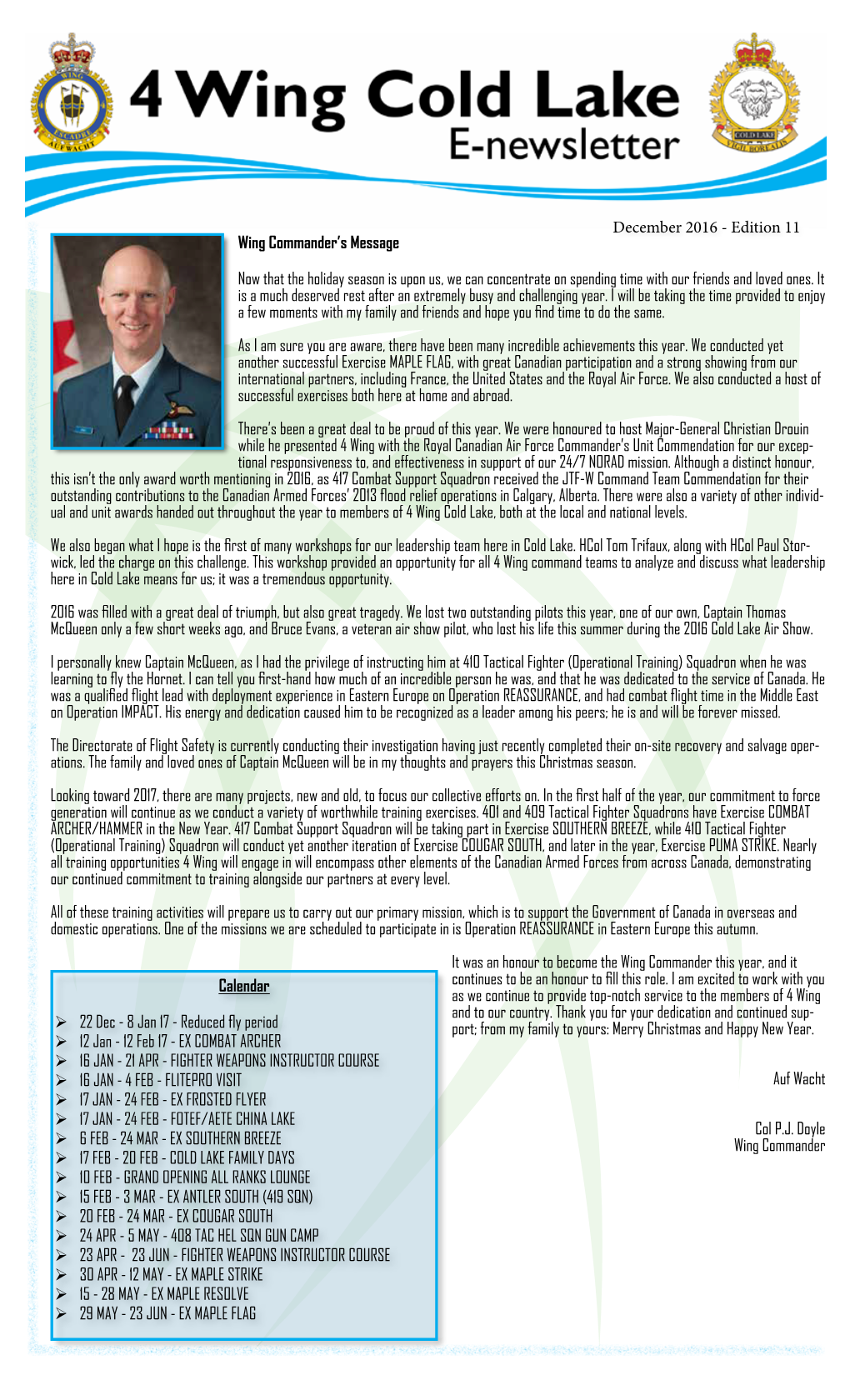 December 2016 - Edition 11 Wing Commander’S Message