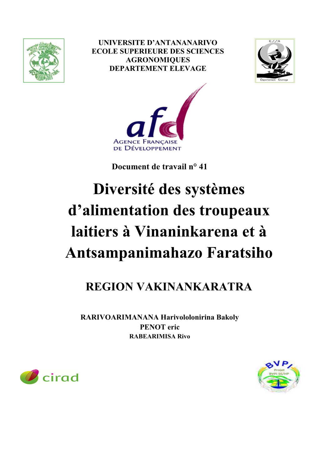 Diversité Des Systèmes D'alimentation Des Troupeaux Laitiers À Vinaninkarena Et À Antsampanimahazo Faratsiho