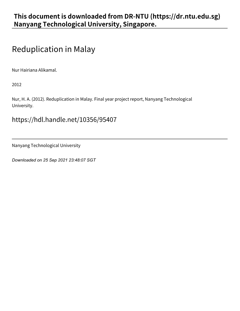 Reduplication in Malay