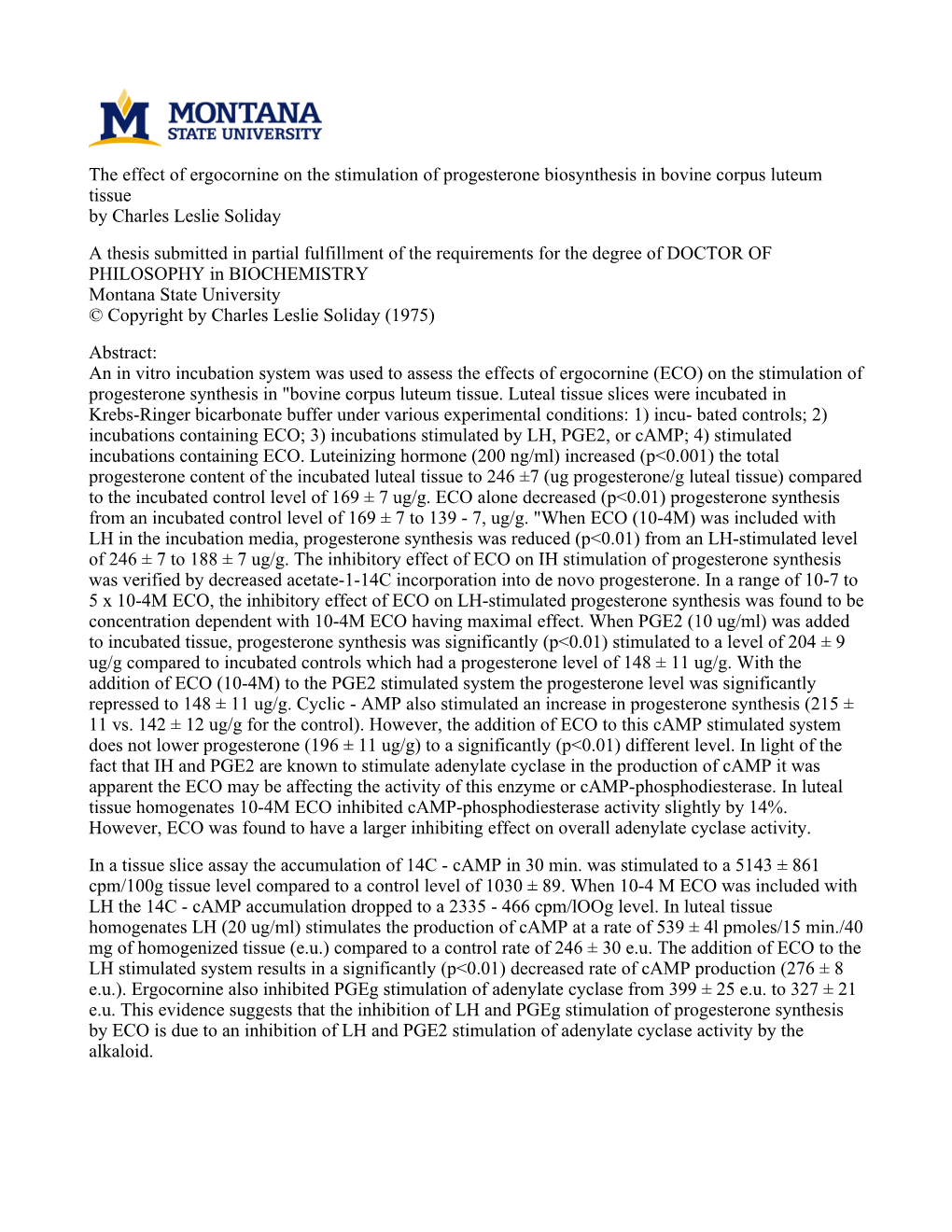 The Effect of Ergocornine on the Stimulation Of