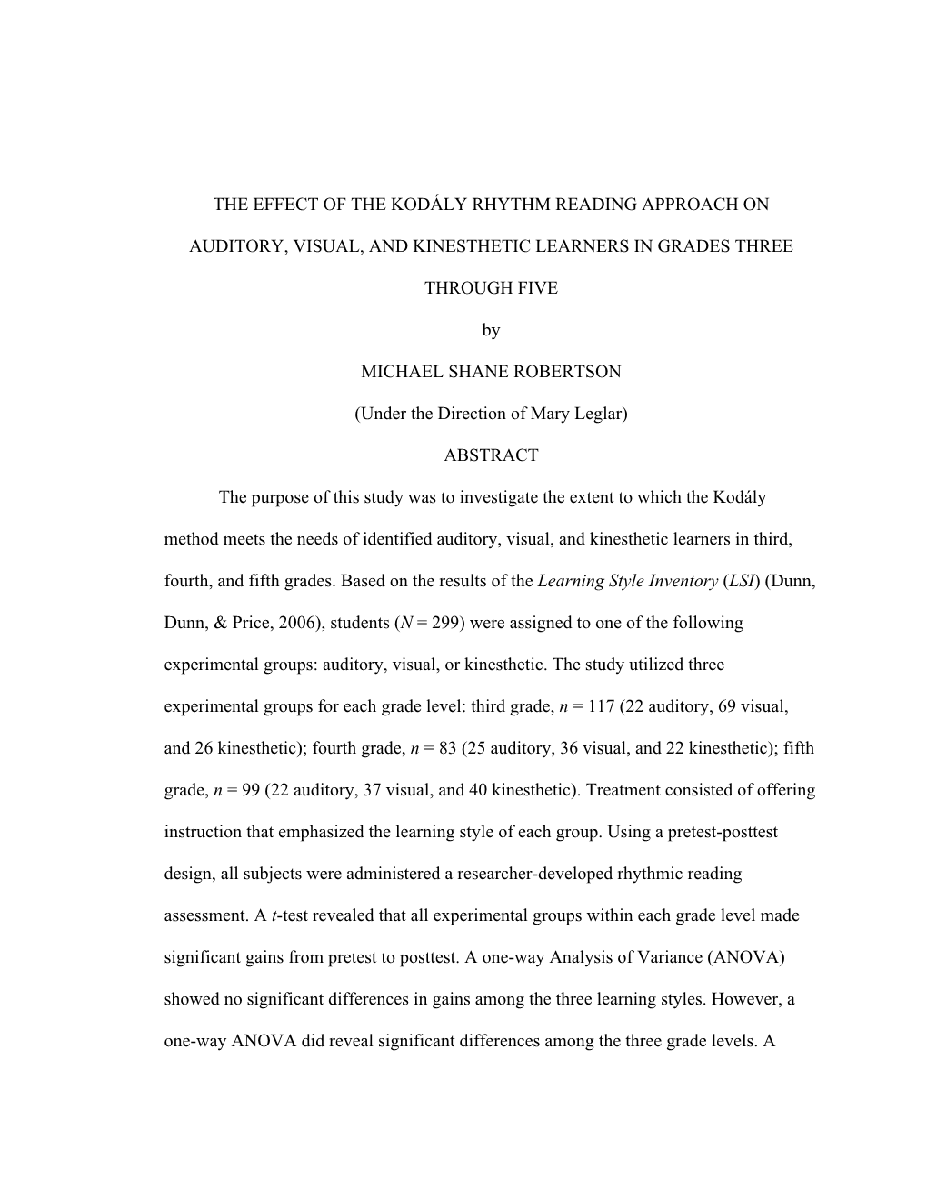 The Effect of the Kodály Rhythm Reading Approach On