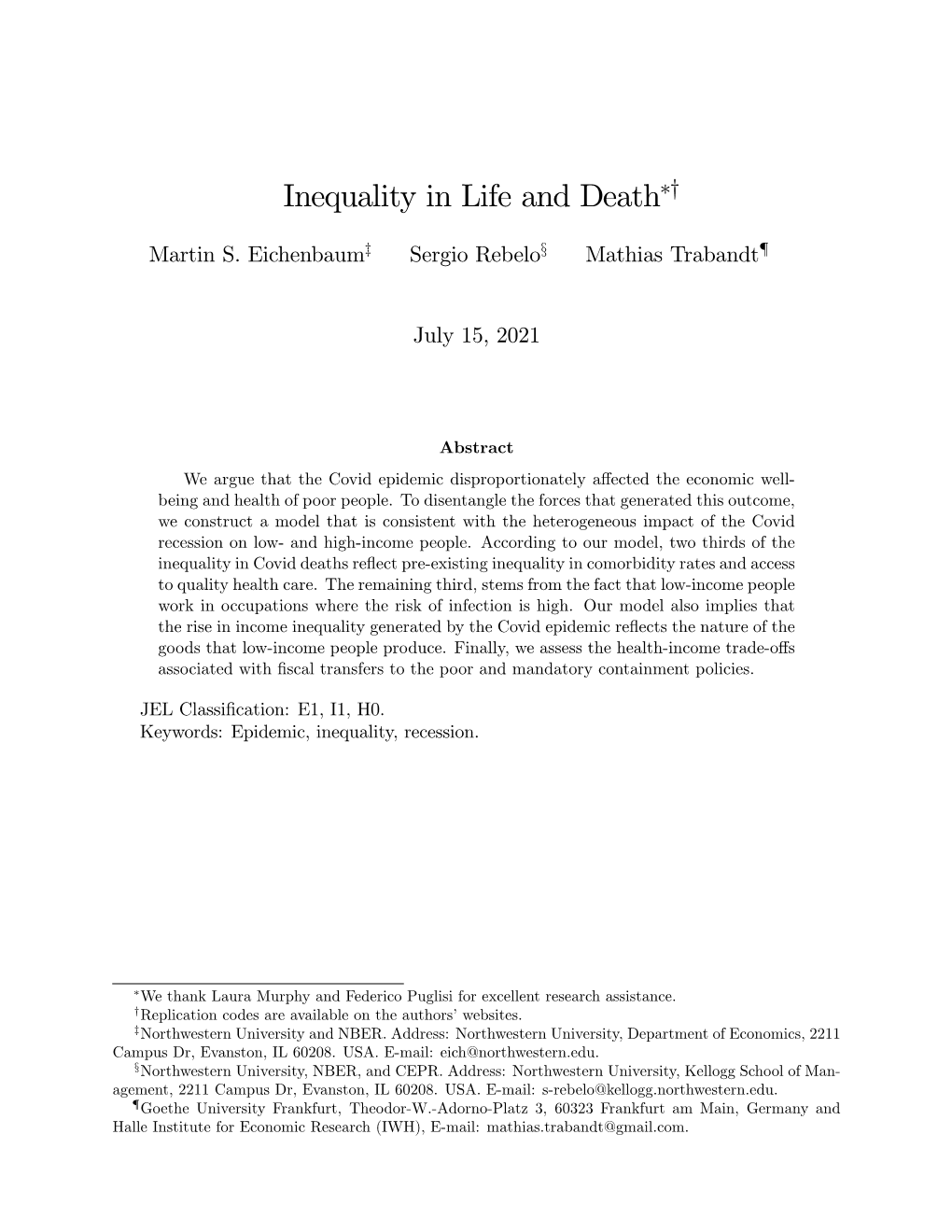 Inequality in Life and Death"+