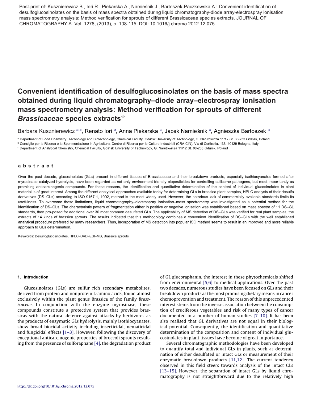 Convenient Identification of Desulfoglucosinolates on the Basis