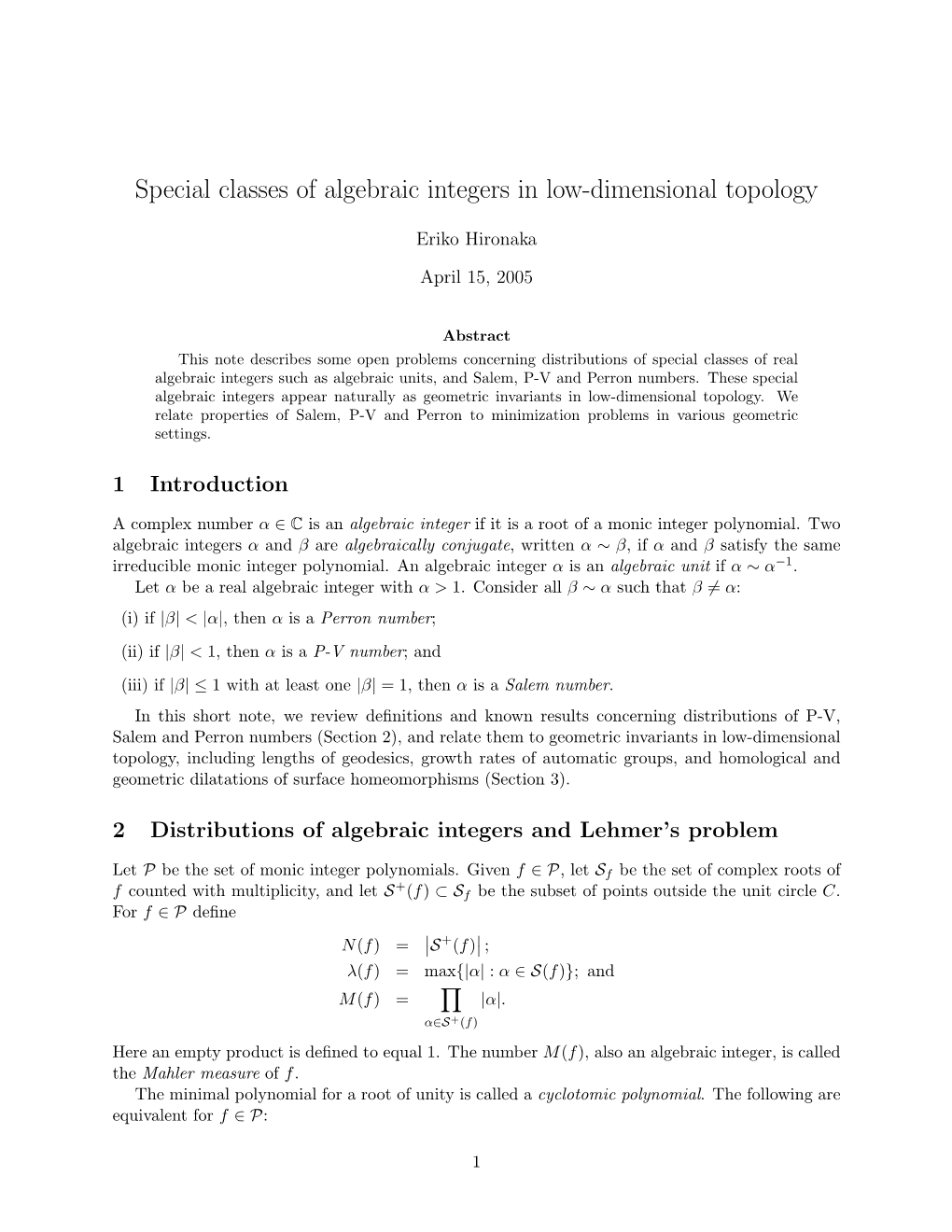 Special Classes of Algebraic Integers in Low-Dimensional Topology