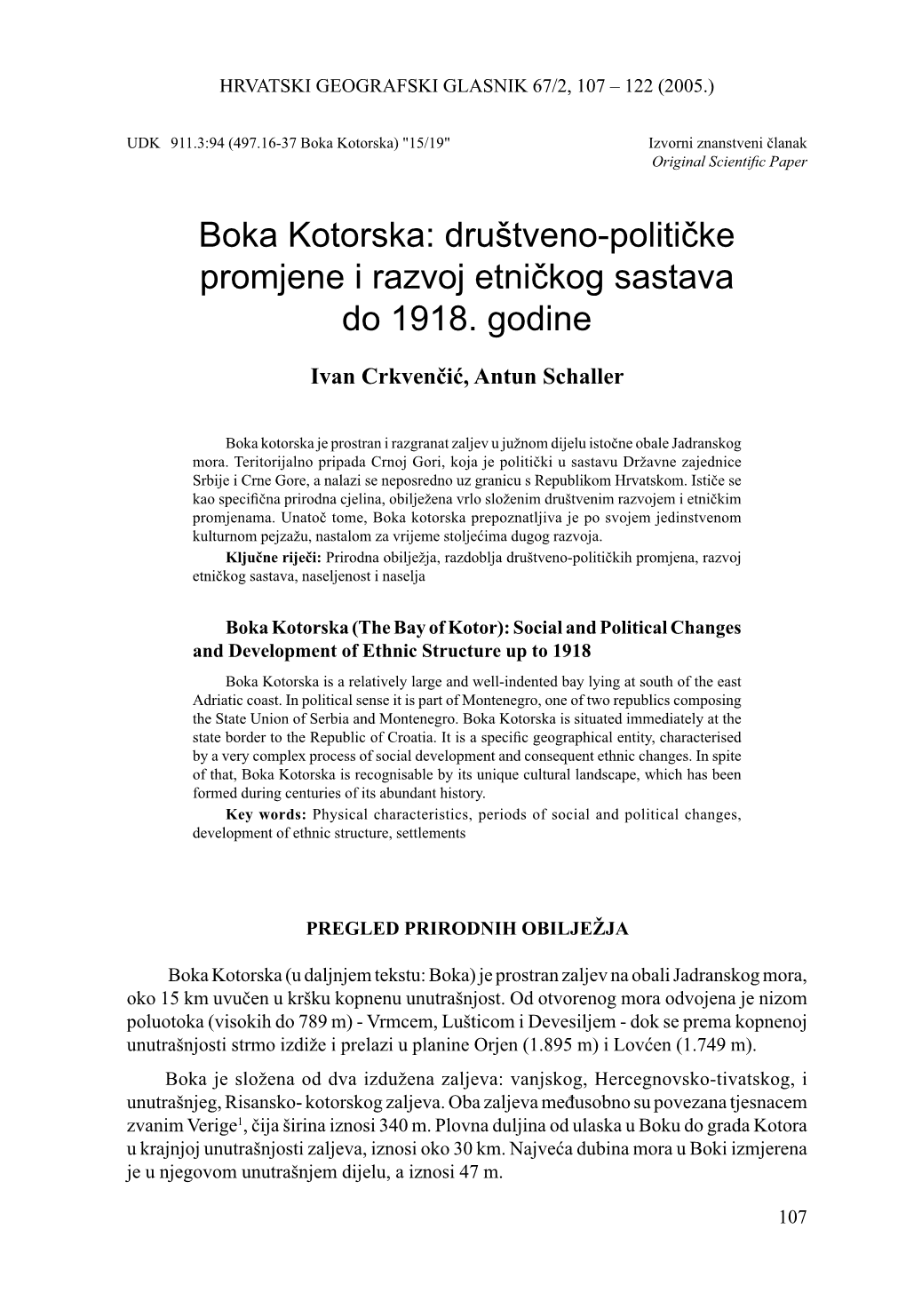 Boka Kotorska: Društveno-Političke Promjene I Razvoj Etničkog Sastava Do 1918