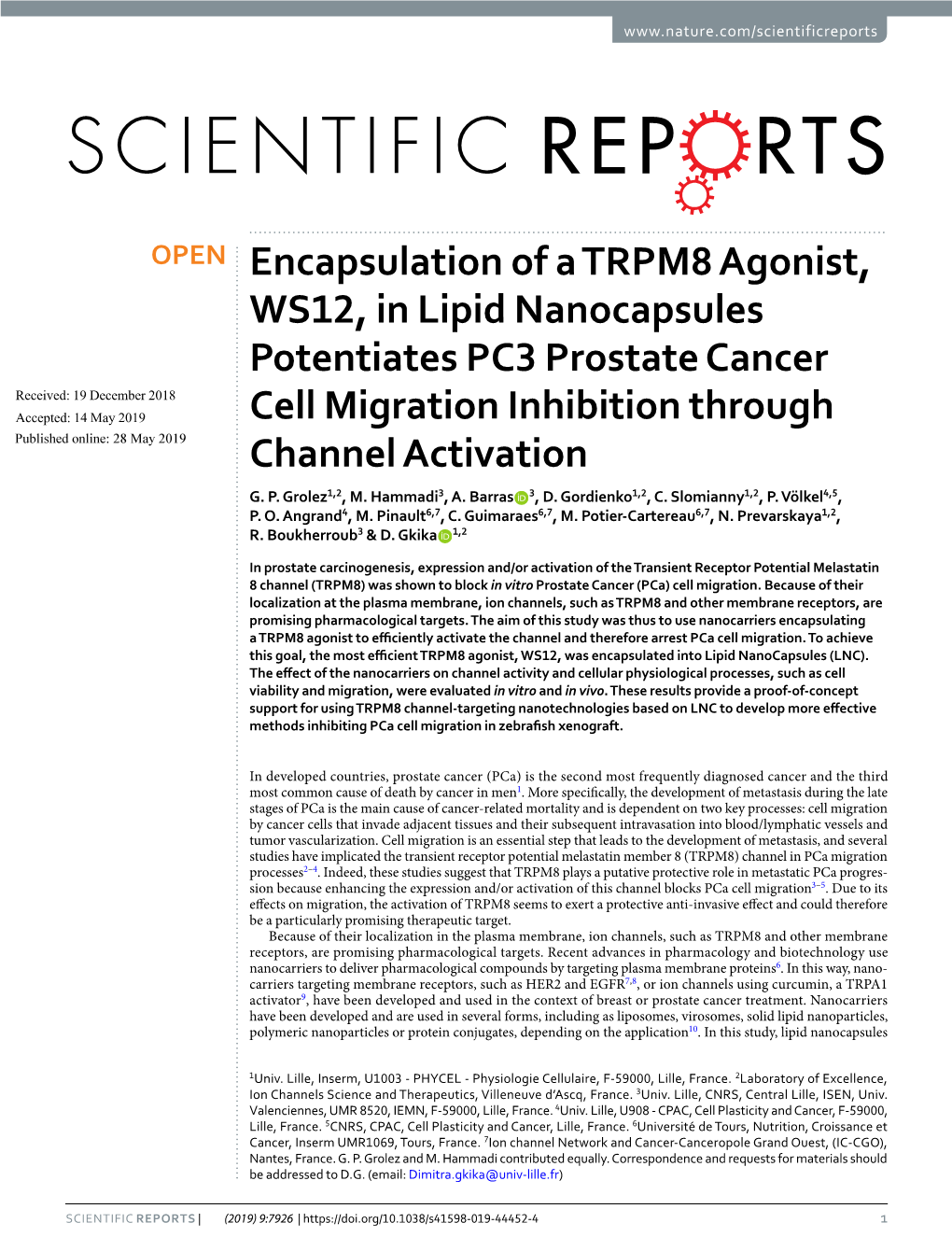 Encapsulation of a TRPM8 Agonist, WS12, in Lipid Nanocapsules Potentiates PC3 Prostate Cancer Cell Migration Inhibition Through