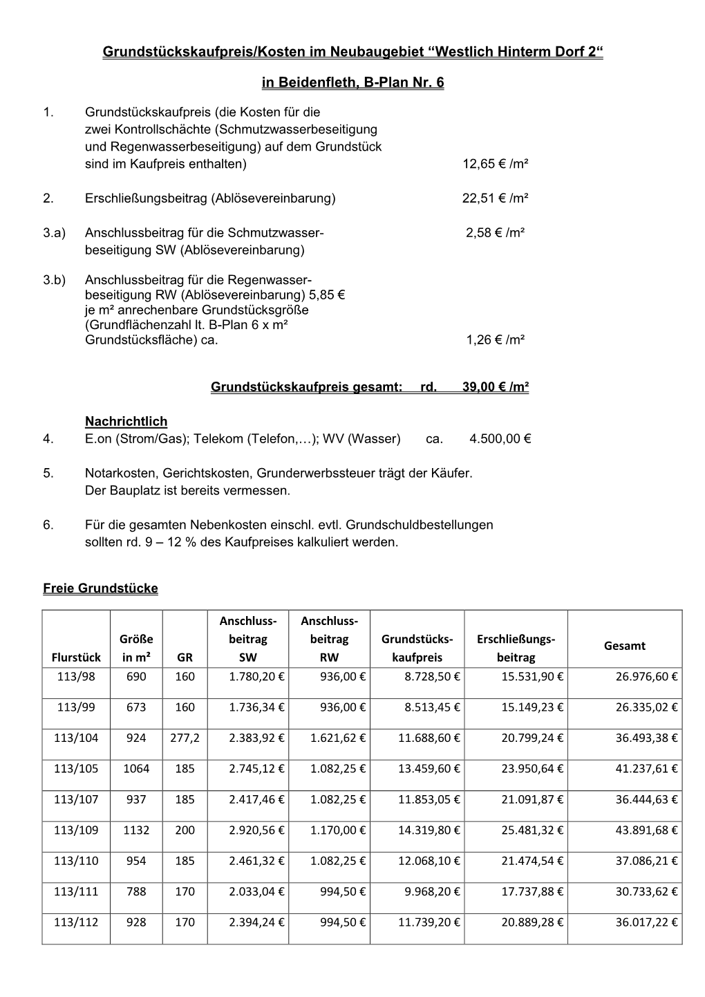 In Beidenfleth, B-Plan Nr. 6