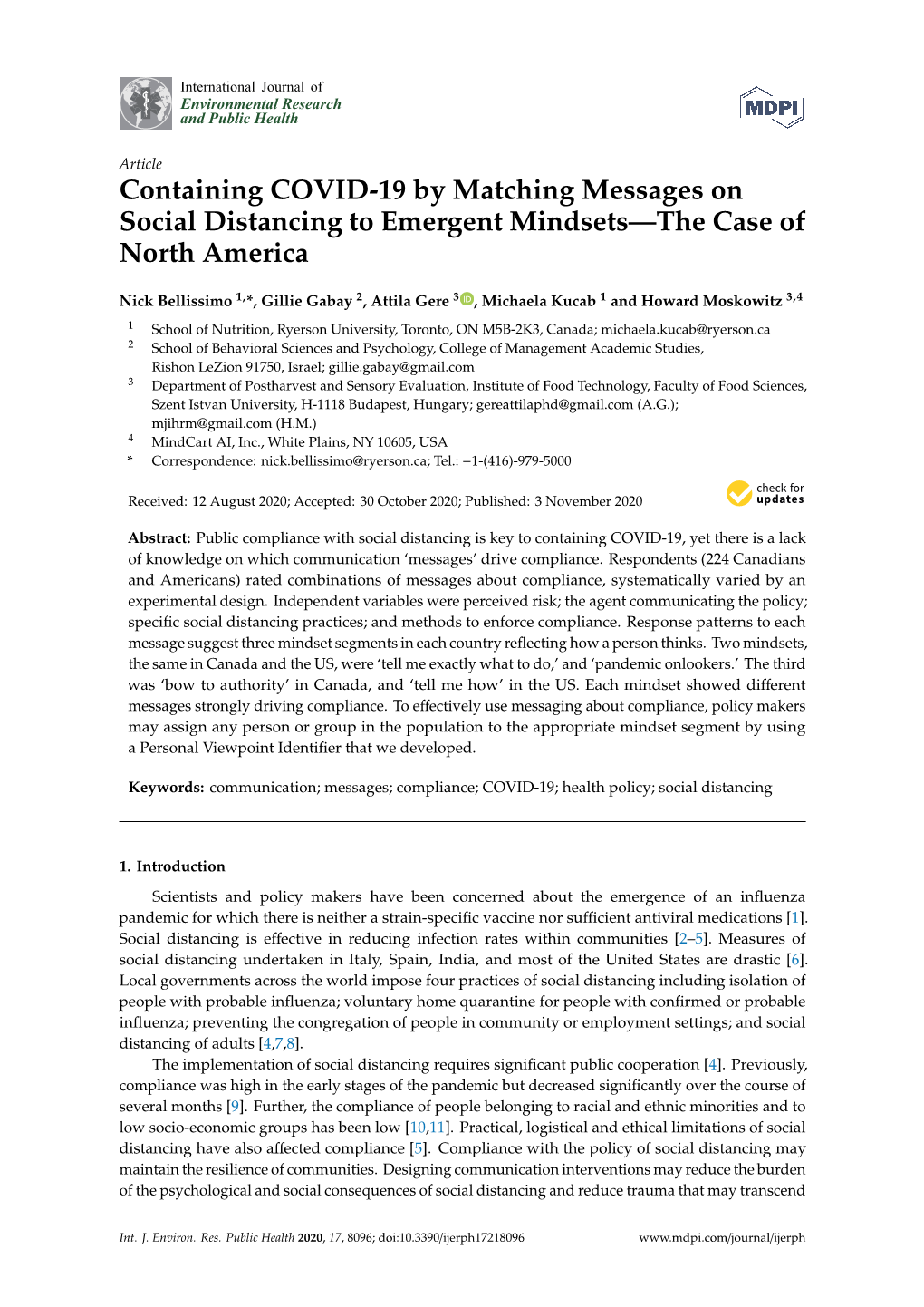 Containing COVID-19 by Matching Messages on Social Distancing to Emergent Mindsets—The Case of North America