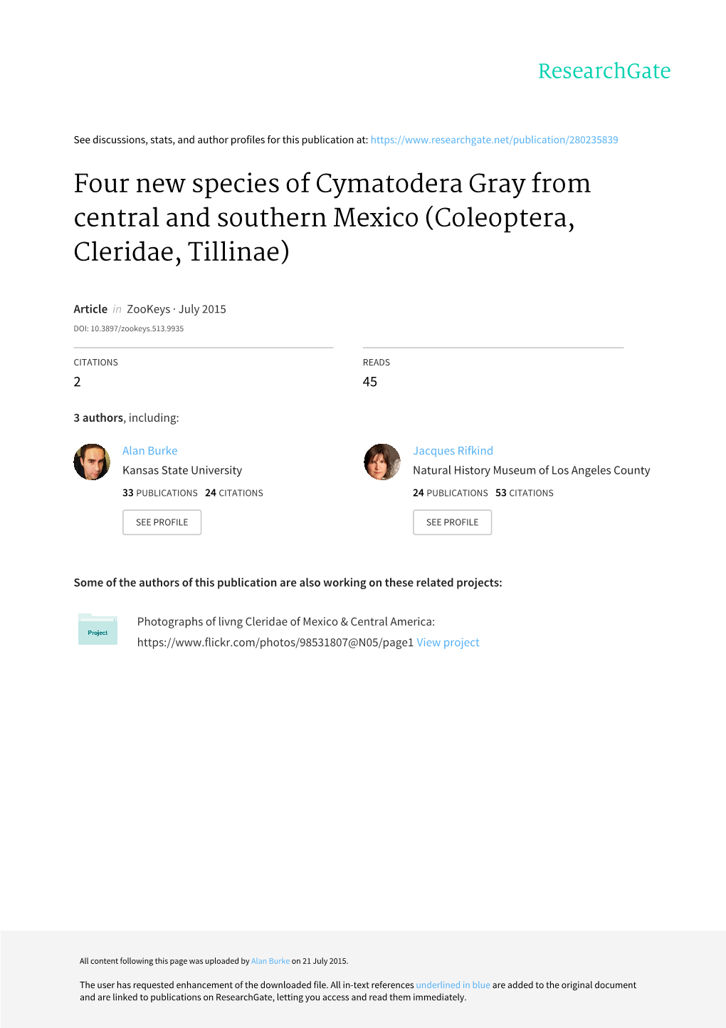 ﻿Four New Species of Cymatodera Gray from Central and Southern Mexico