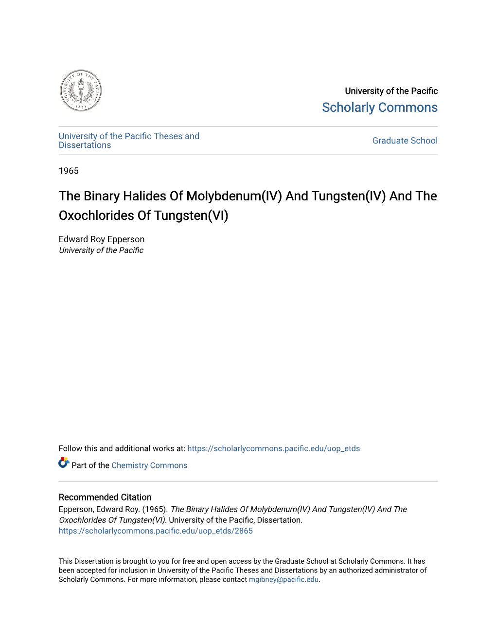 And Tungsten(IV) and the Oxochlorides of Tungsten(VI)