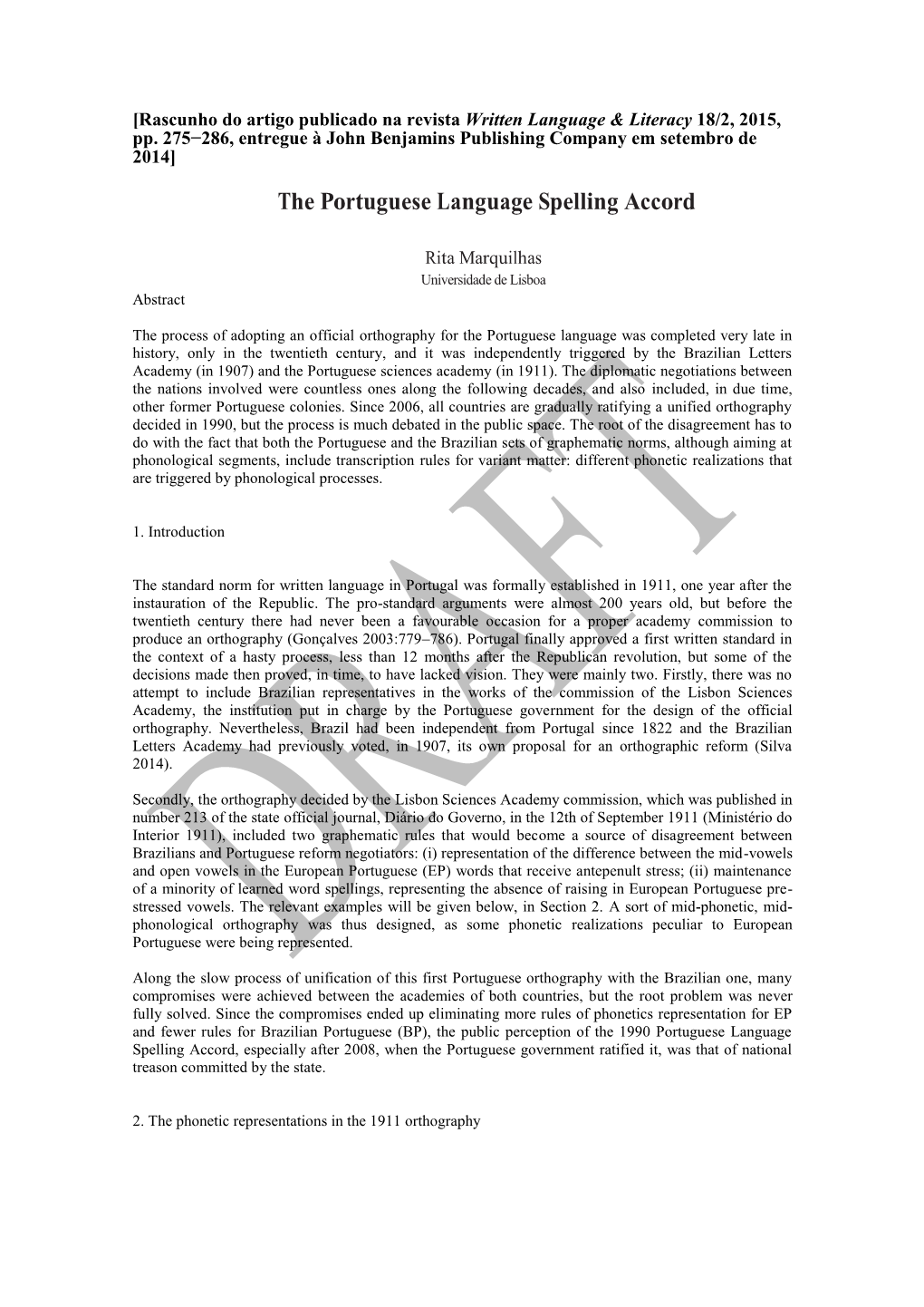 The Portuguese Language Spelling Accord