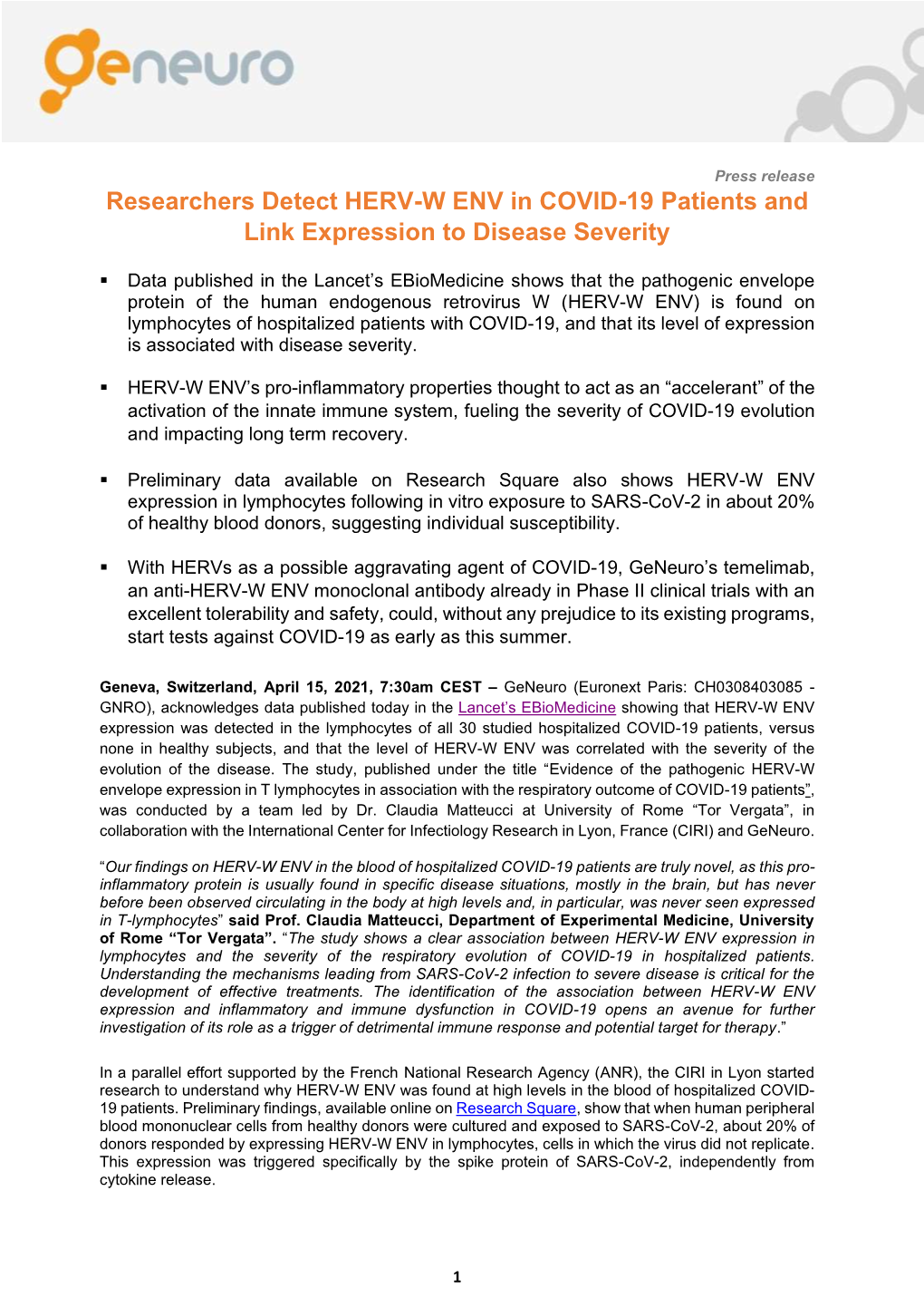 Researchers Detect HERV-W ENV in COVID-19 Patients and Link Expression to Disease Severity