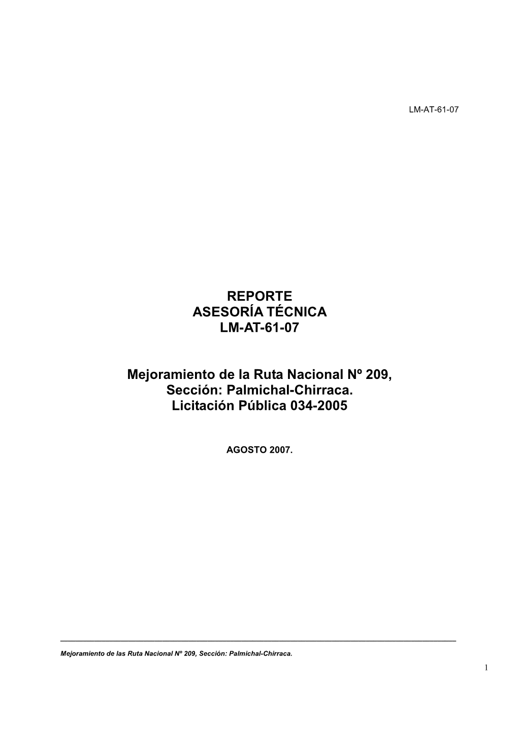 REPORTE ASESORÍA TÉCNICA LM-AT-61-07 Mejoramiento De La