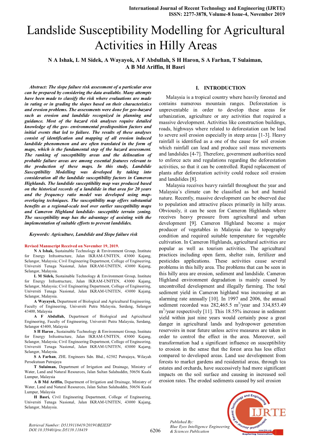 Landslide Susceptibility Modelling for Agricultural Activities in Hilly Areas