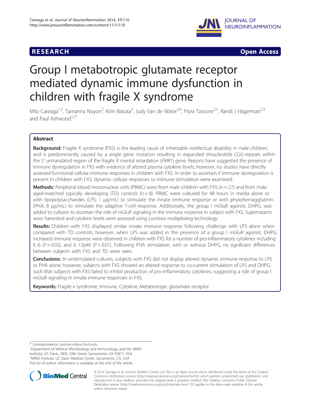 Group I Metabotropic Glutamate Receptor Mediated Dynamic Immune