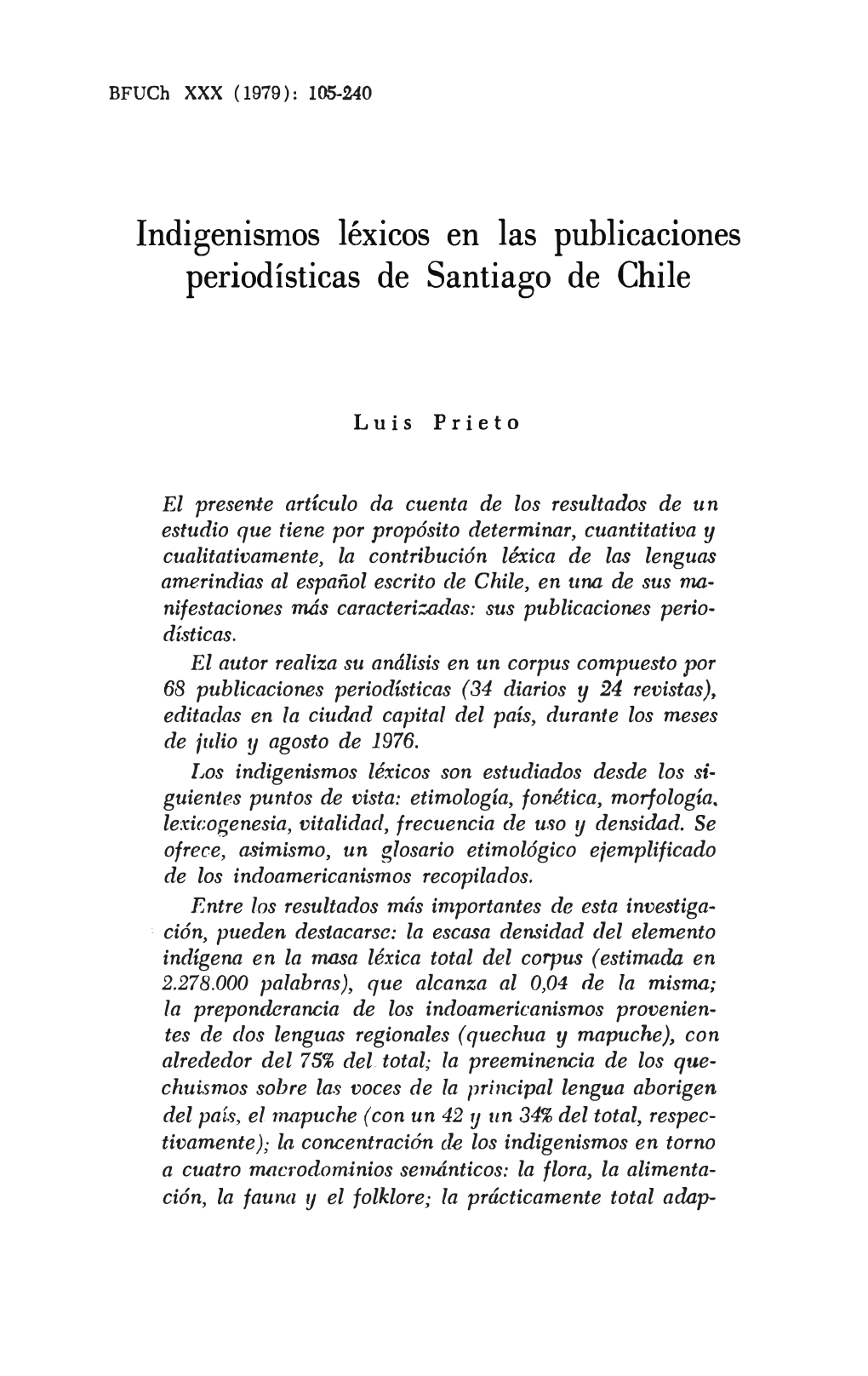 Indigenismos Léxicos En Las Publicaciones Periodísticas De Santiago De Chile