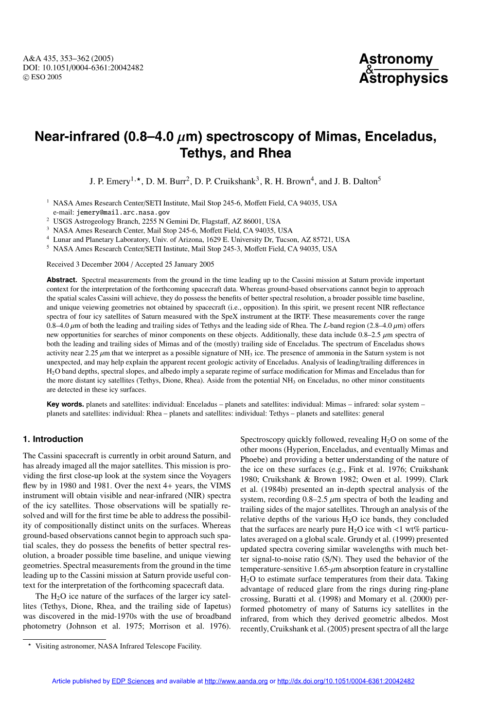 Spectroscopy of Mimas, Enceladus, Tethys, and Rhea