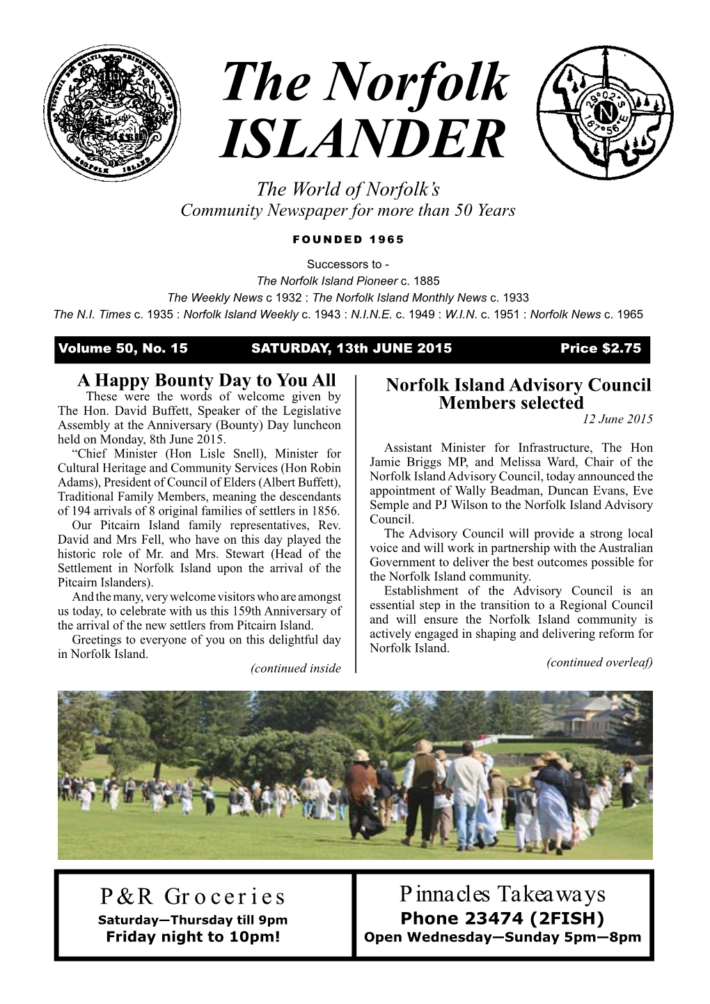 The Norfolk ISLANDER the World of Norfolk’S Community Newspaper for More Than 50 Years