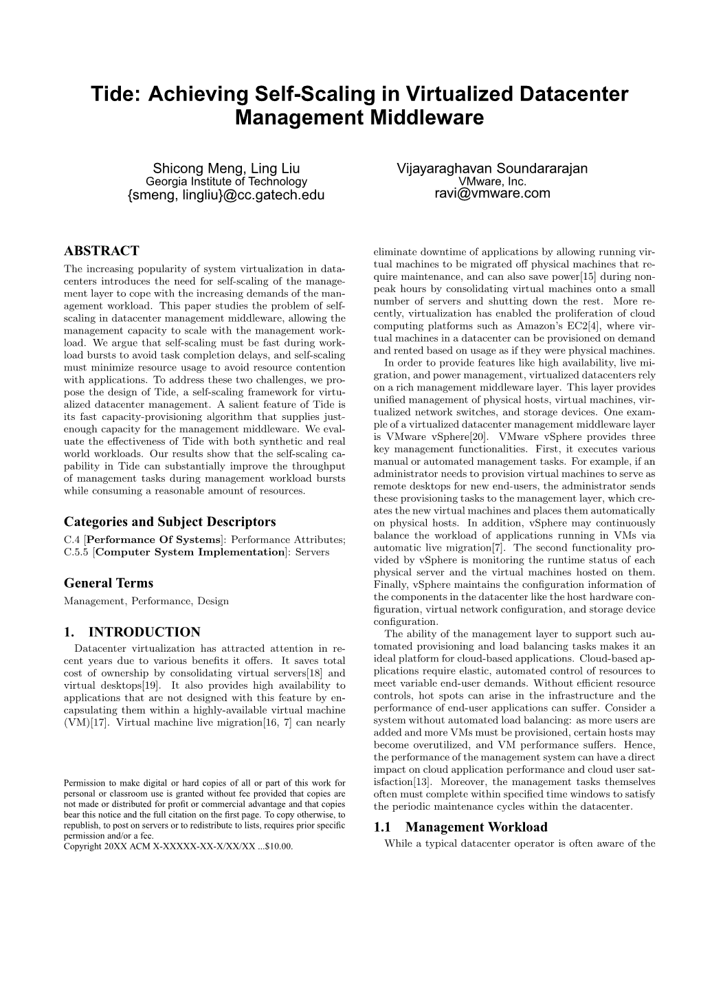 Achieving Self-Scaling in Virtualized Datacenter Management Middleware