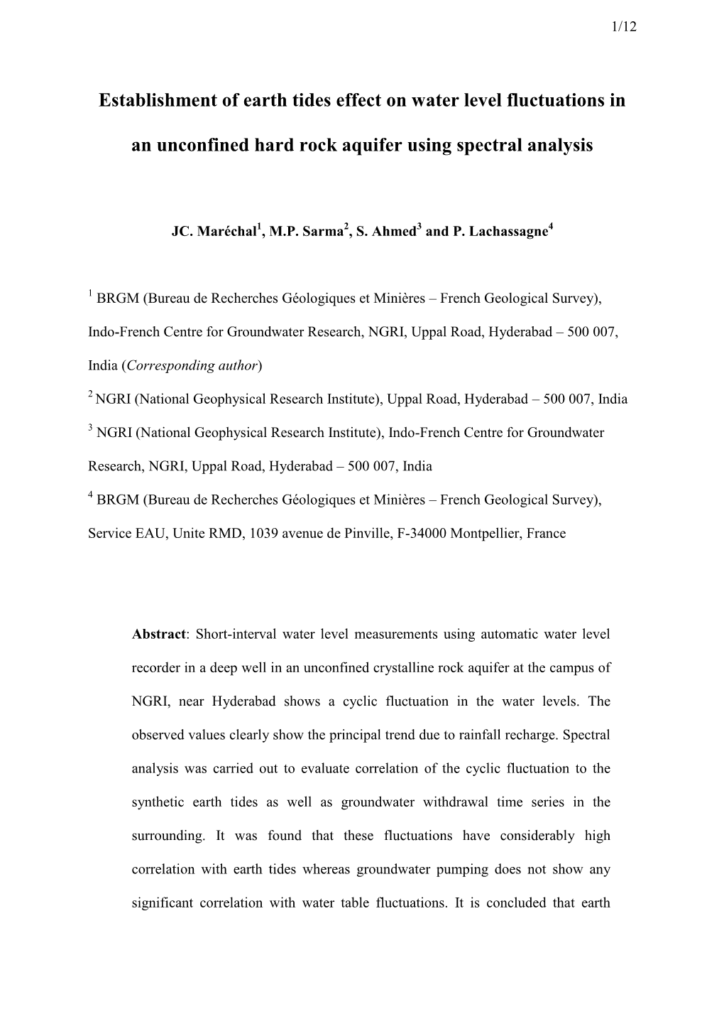 Establishment of Earth Tides Effect on Water Level Fluctuations in An