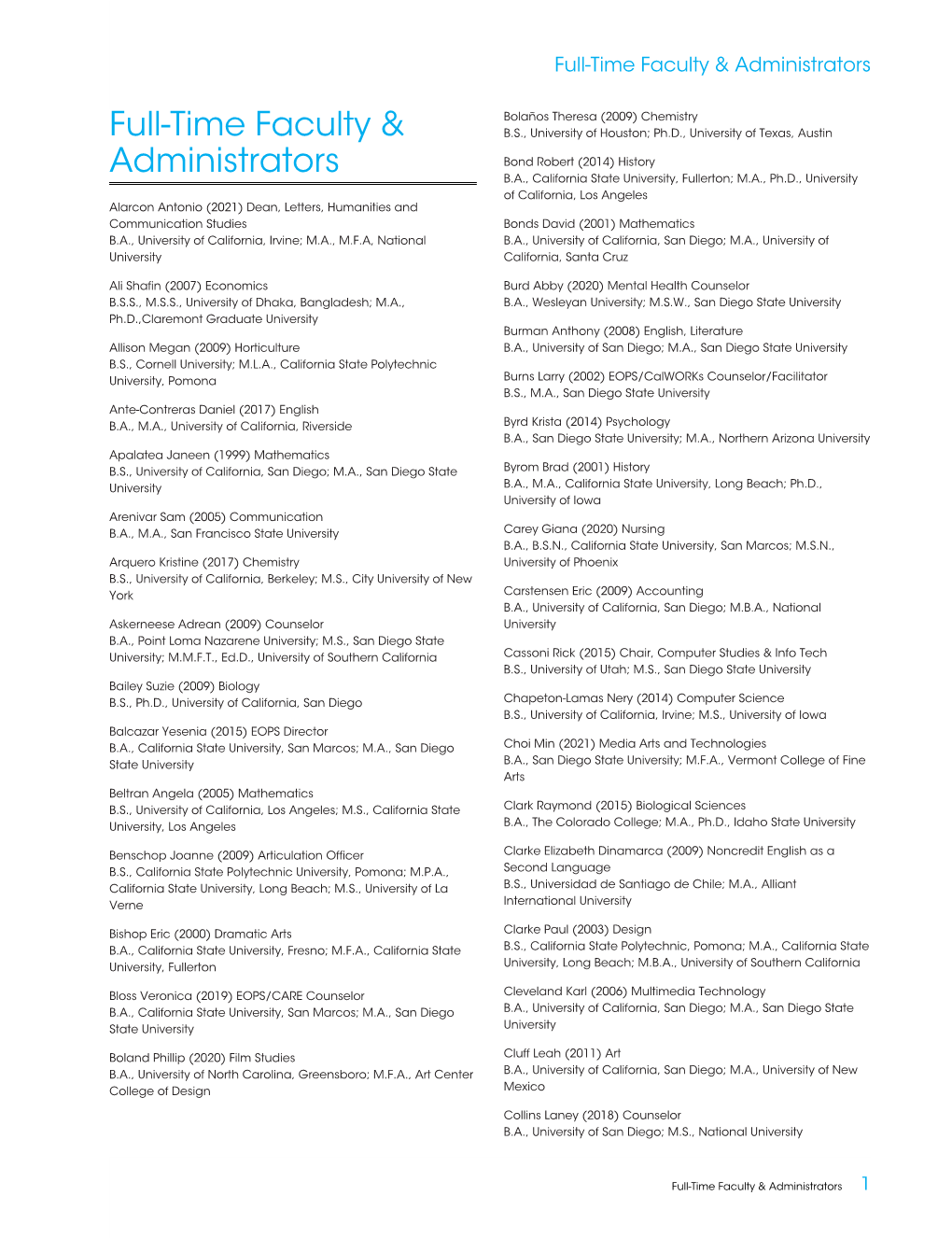 Full-Time Faculty & Administrators