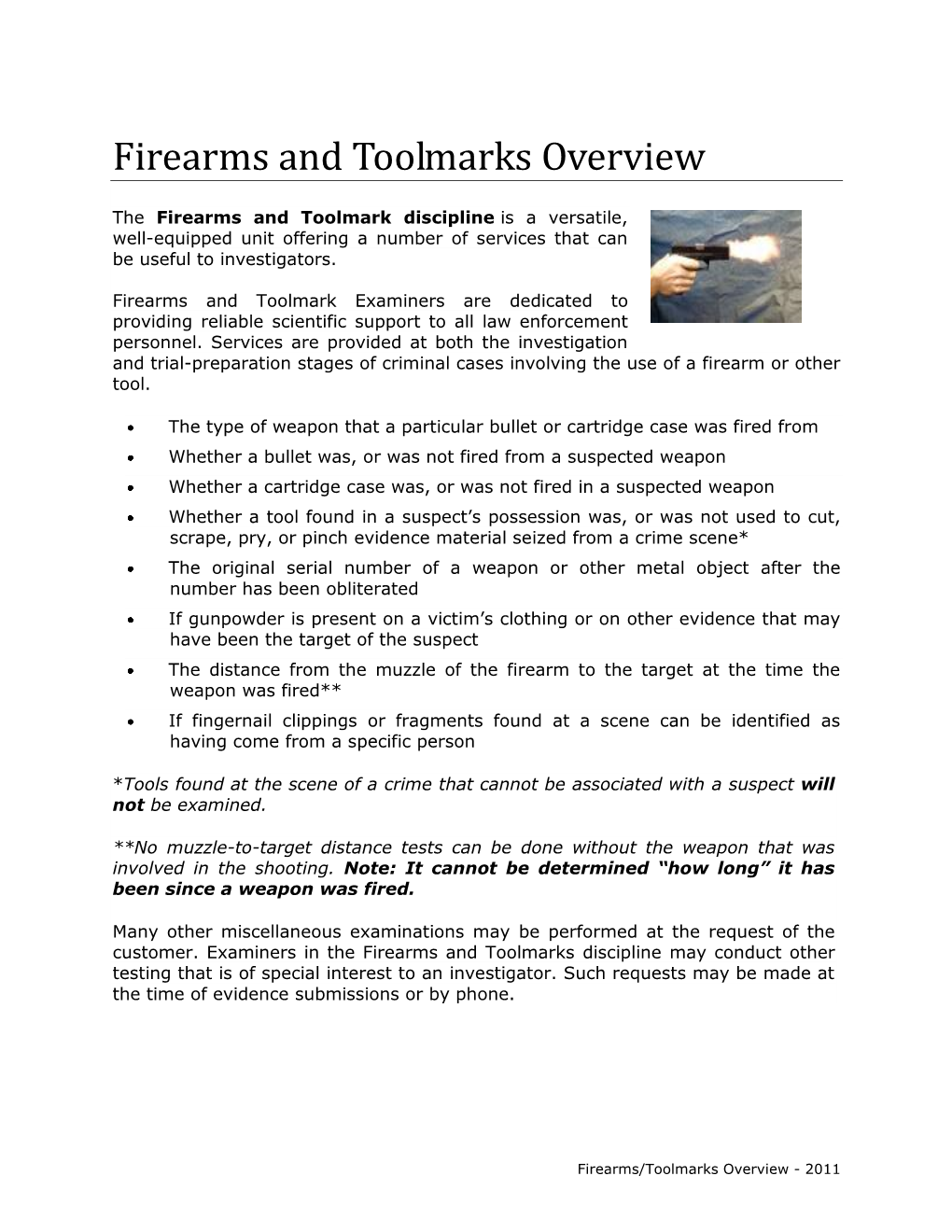 Firearms and Toolmarks Overview