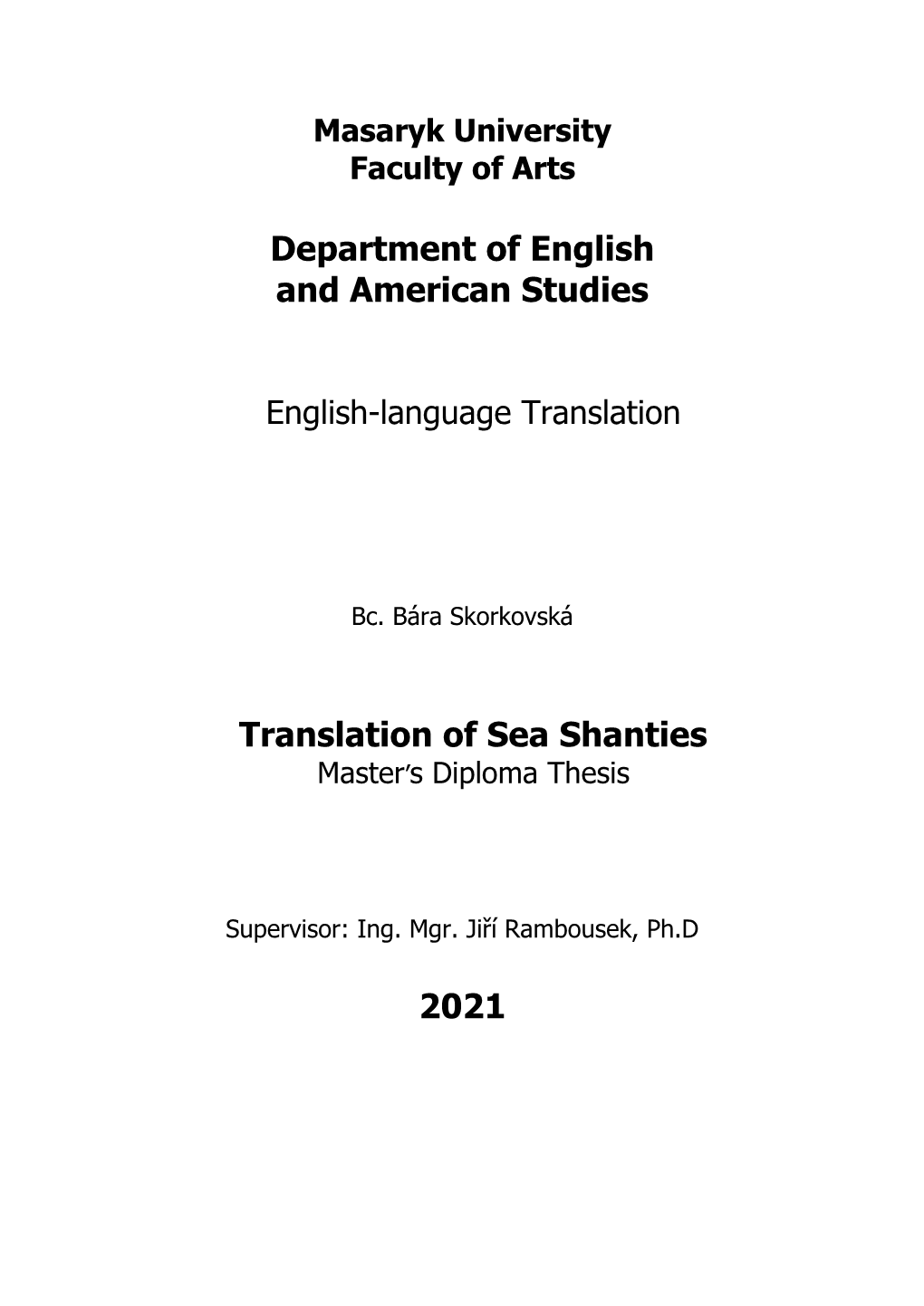 Translation of Sea Shanties Master’S Diploma Thesis