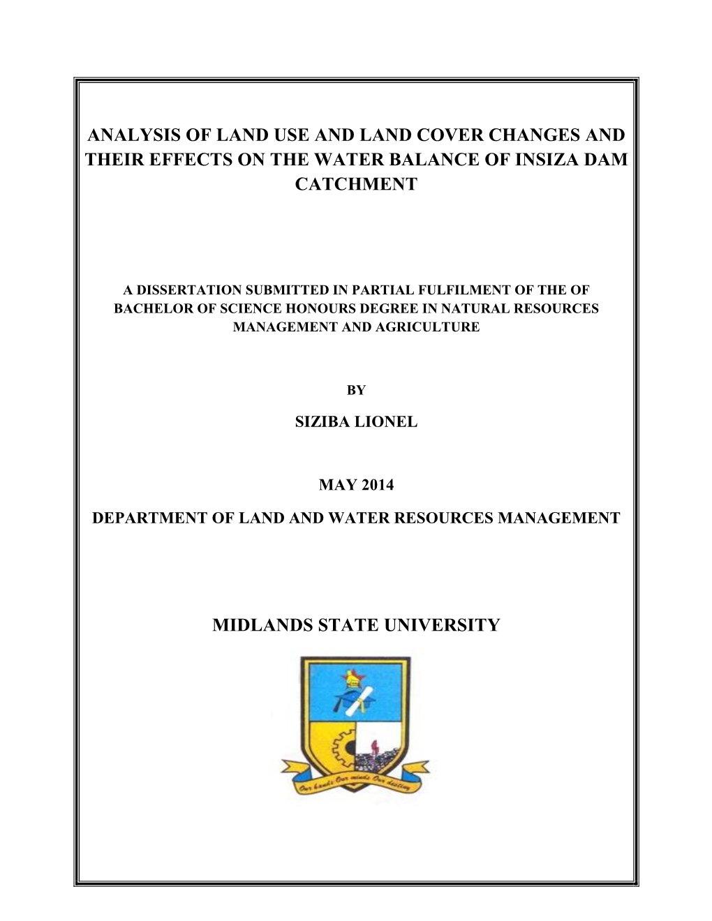 Analysis of Land Use and Land Cover Change in Insiza Dam-Catchment.Pdf