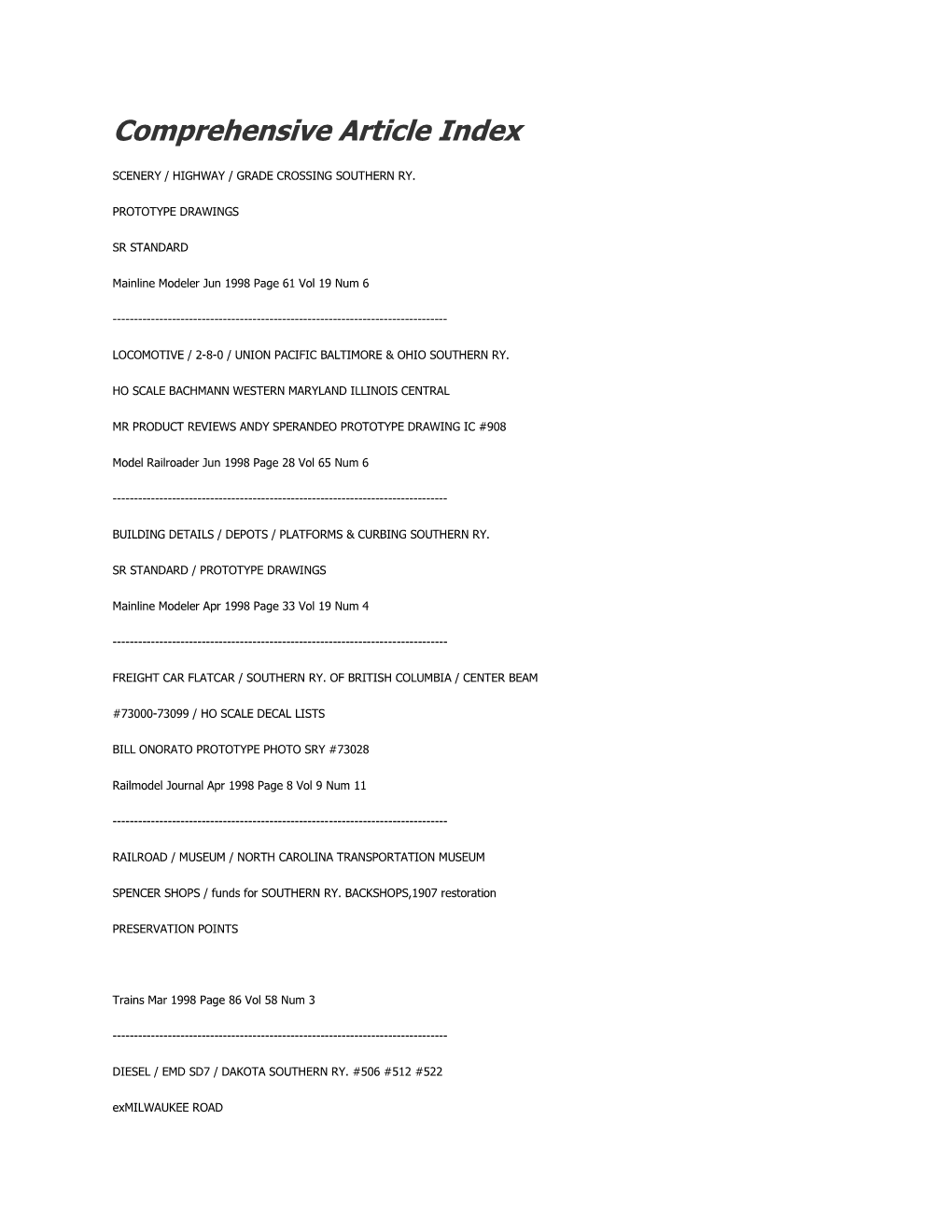 Comprehensive SR Article Index 1998-1944