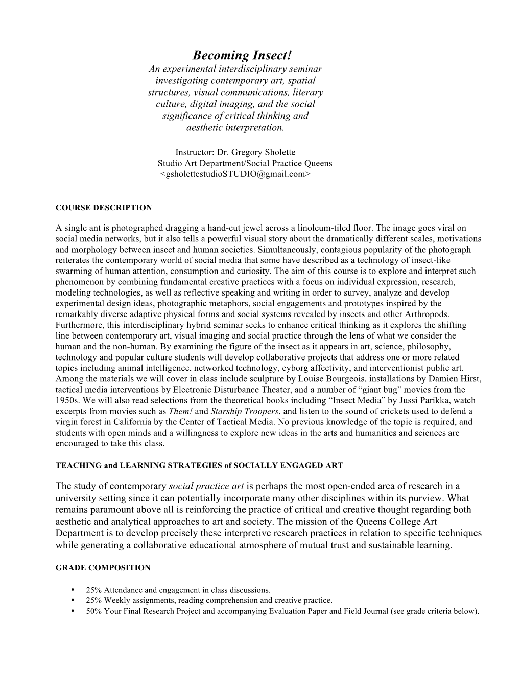 Pathways Insect Course Proposal Sholette