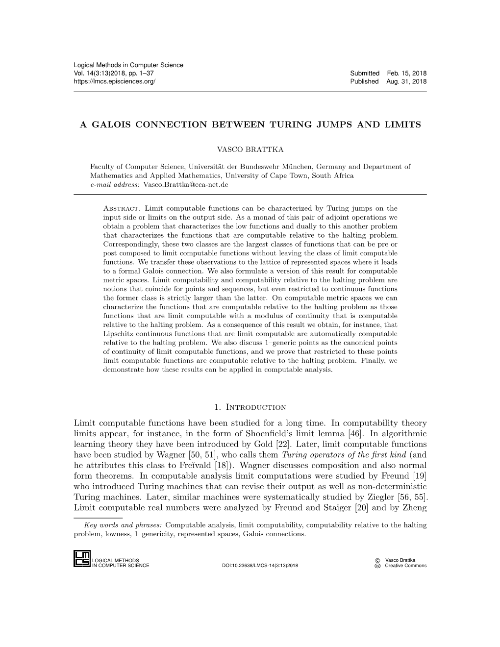 A Galois Connection Between Turing Jumps and Limits