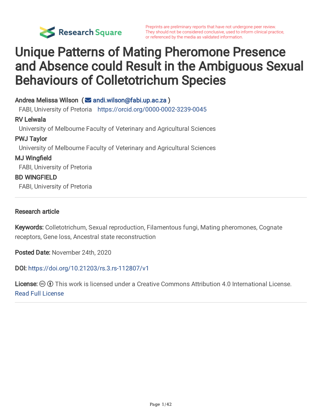 Unique Patterns of Mating Pheromone Presence and Absence Could Result in the Ambiguous Sexual Behaviours of Colletotrichum Species