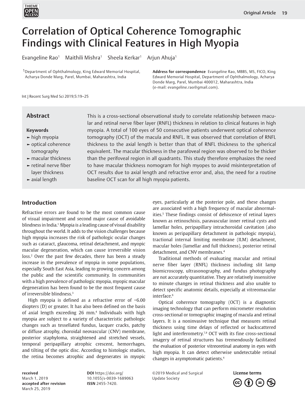 Correlation of Optical Coherence Tomographic Findings with Clinical Features in High Myopia