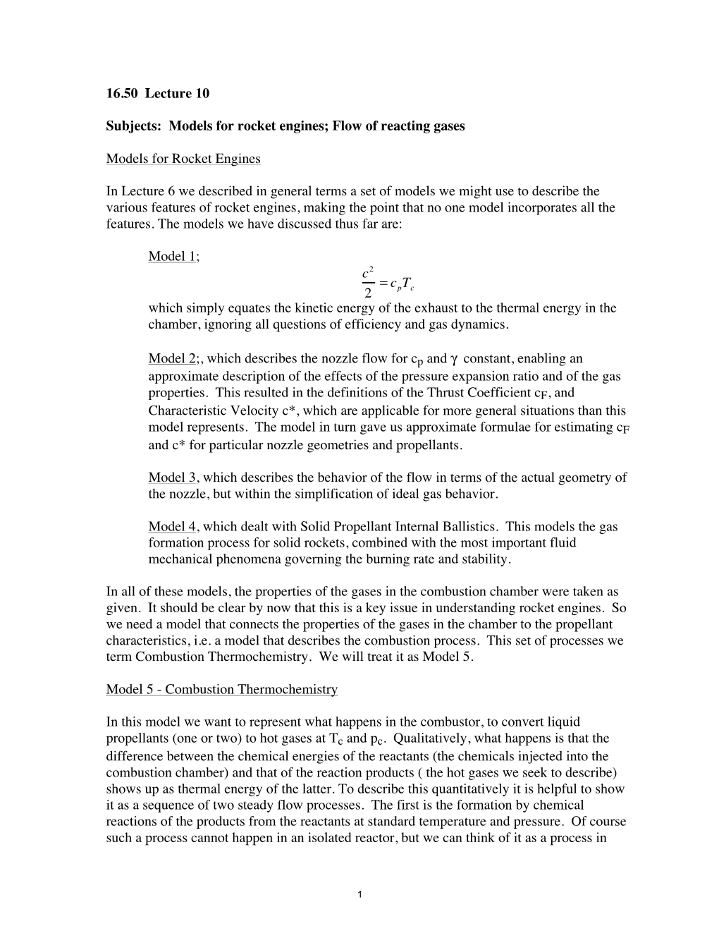 16.50 Introduction to Propulsion Systems, Lecture 10