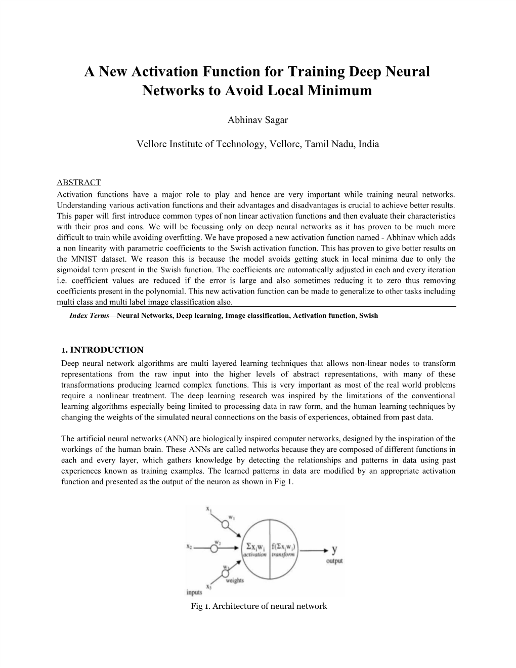 A New Activation Function for Training Deep Neural Networks to Avoid Local Minimum