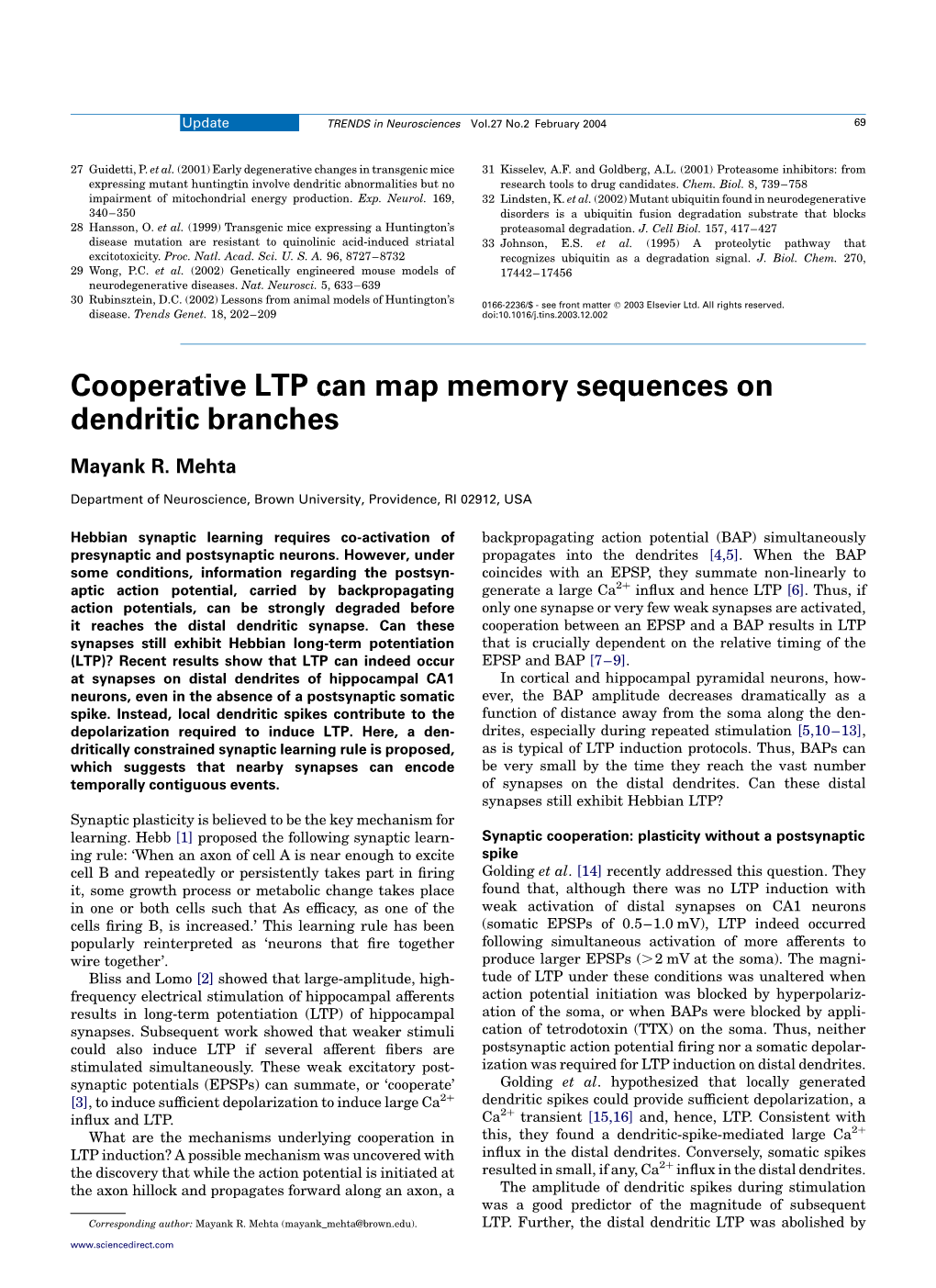 Cooperative LTP Can Map Memory Sequences on Dendritic Branches