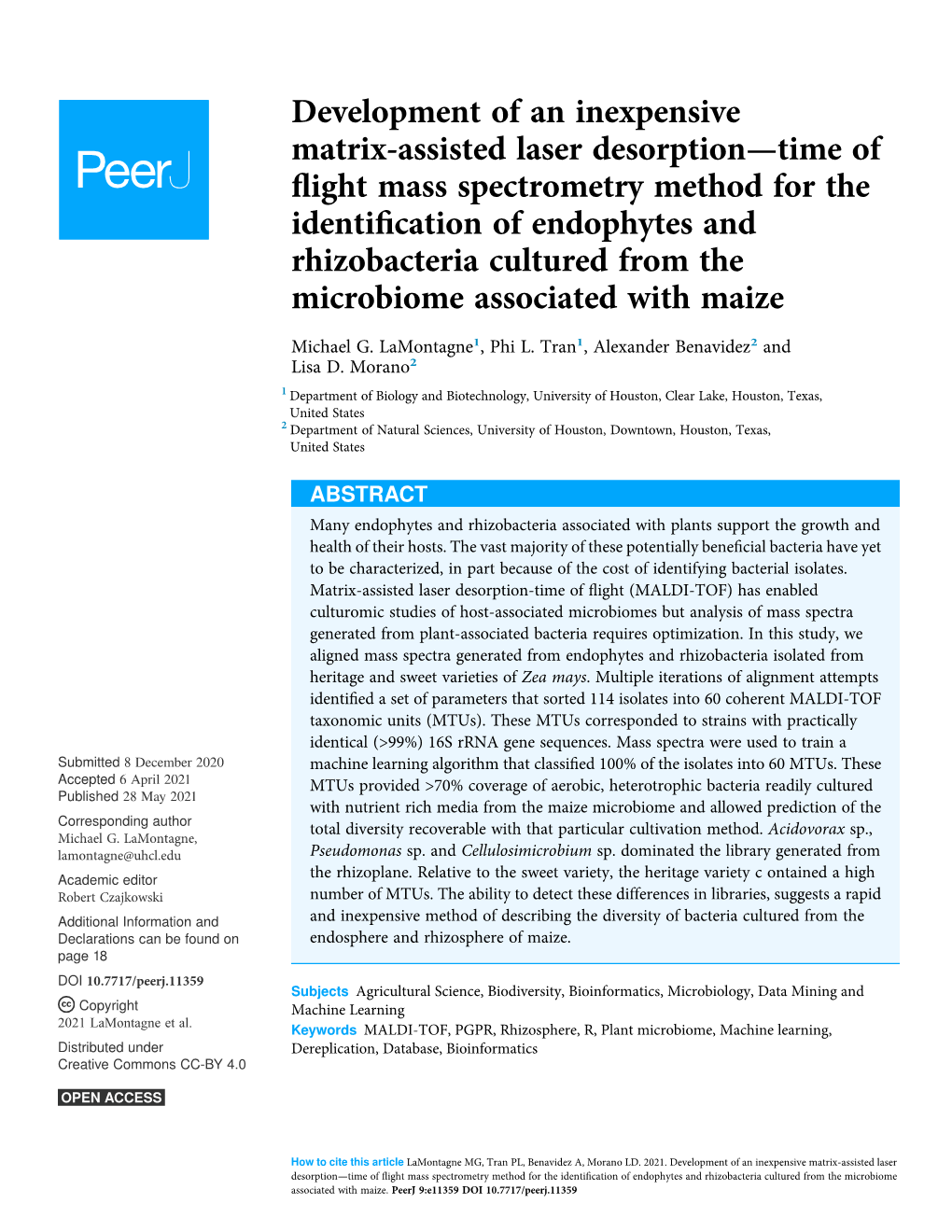 Development of an Inexpensive Matrix-Assisted Laser Desorption—Time Of