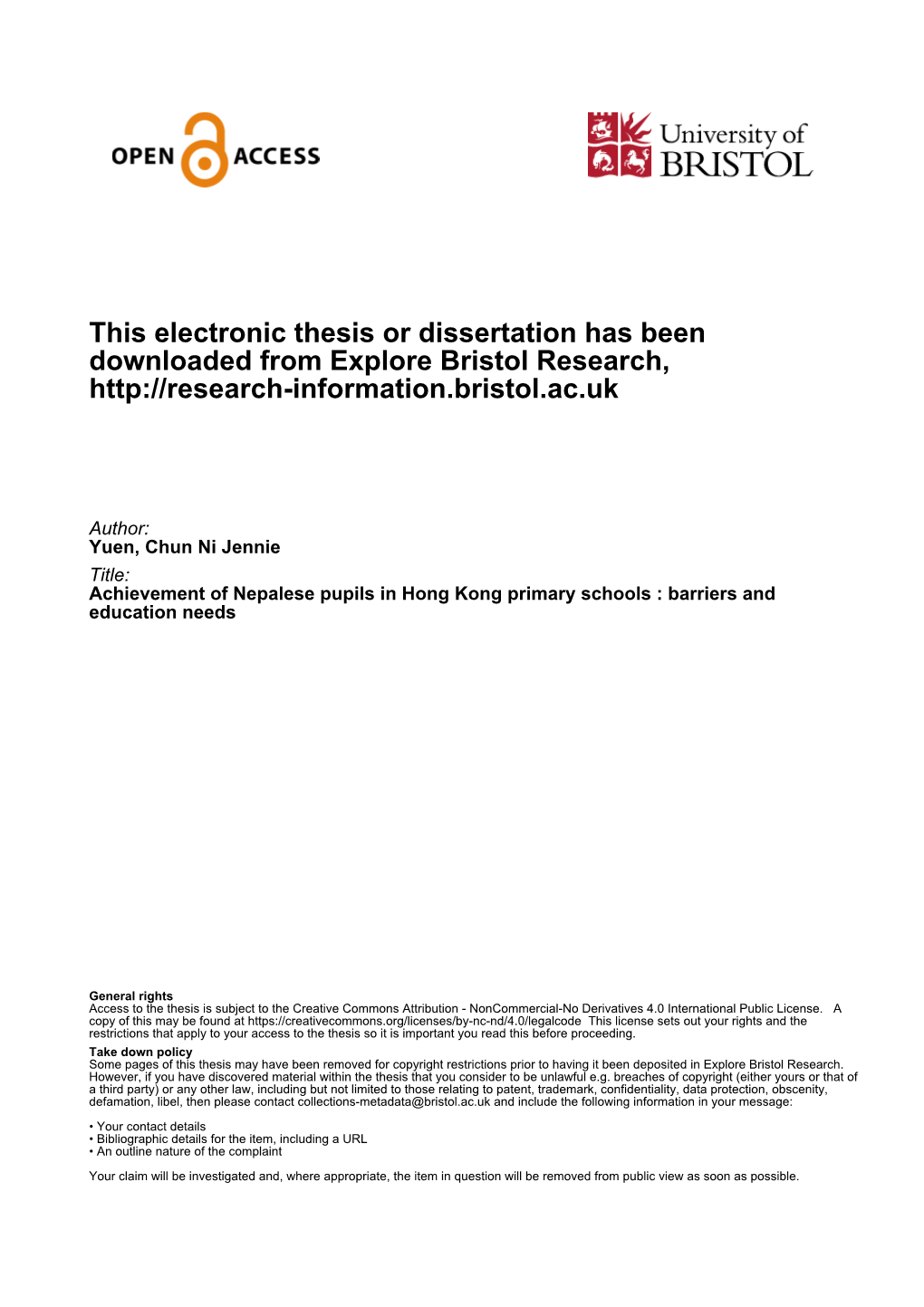 This Electronic Thesis Or Dissertation Has Been Downloaded from Explore Bristol Research