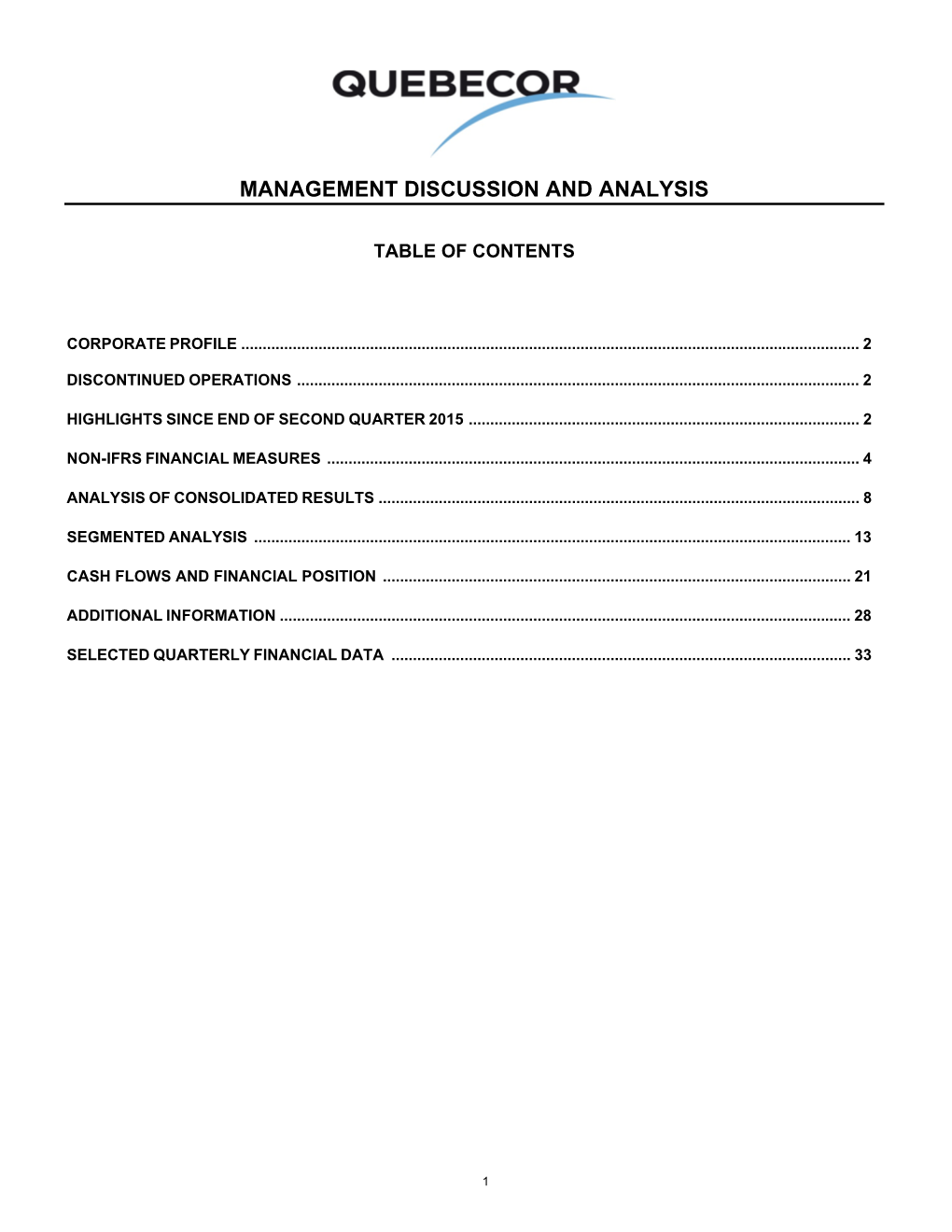 Management Discussion and Analysis