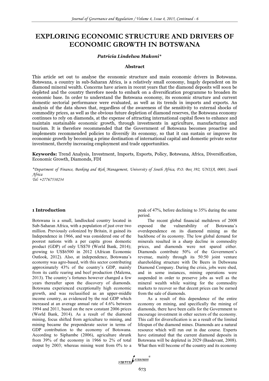 Exploring Economic Structure and Drivers of Economic Growth in Botswana