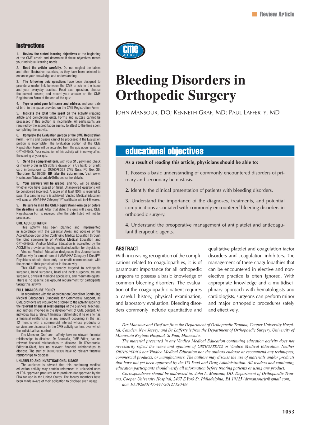 Bleeding Disorders in Orthopedic Surgery