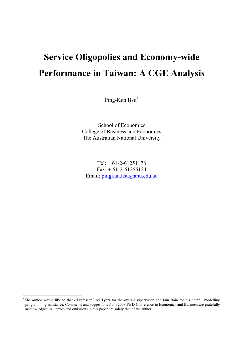 Service Oligopolies and Economy-Wide Performance in Taiwan: a CGE Analysis